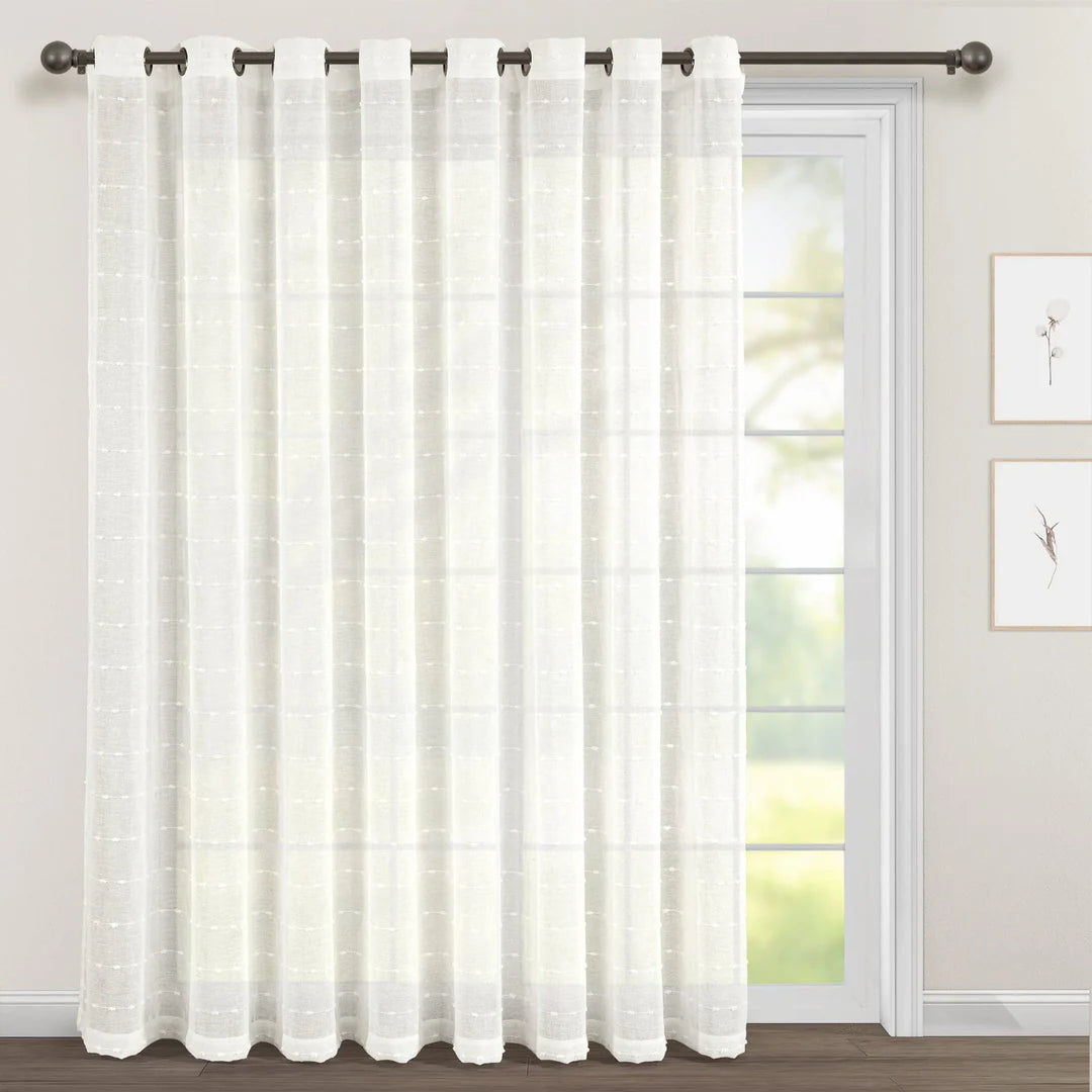 AQEELAHMED | Farmhouse Textured Grommet Sheer Ultra Wide Window Curtain Panel