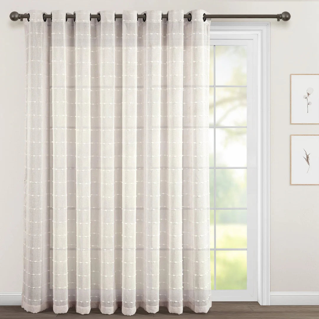 AQEELAHMED | Farmhouse Textured Grommet Sheer Ultra Wide Window Curtain Panel