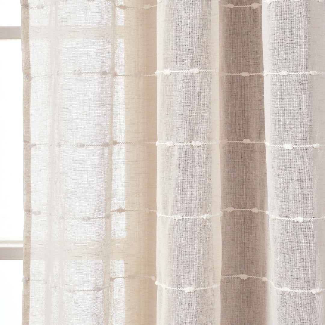 AQEELAHMED | Farmhouse Textured Sheer Back Tab Rod Pocket Window Curtain Panel Set