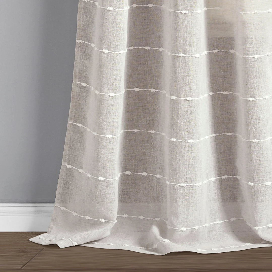 AQEELAHMED | Farmhouse Textured Sheer Back Tab Rod Pocket Window Curtain Panel Set