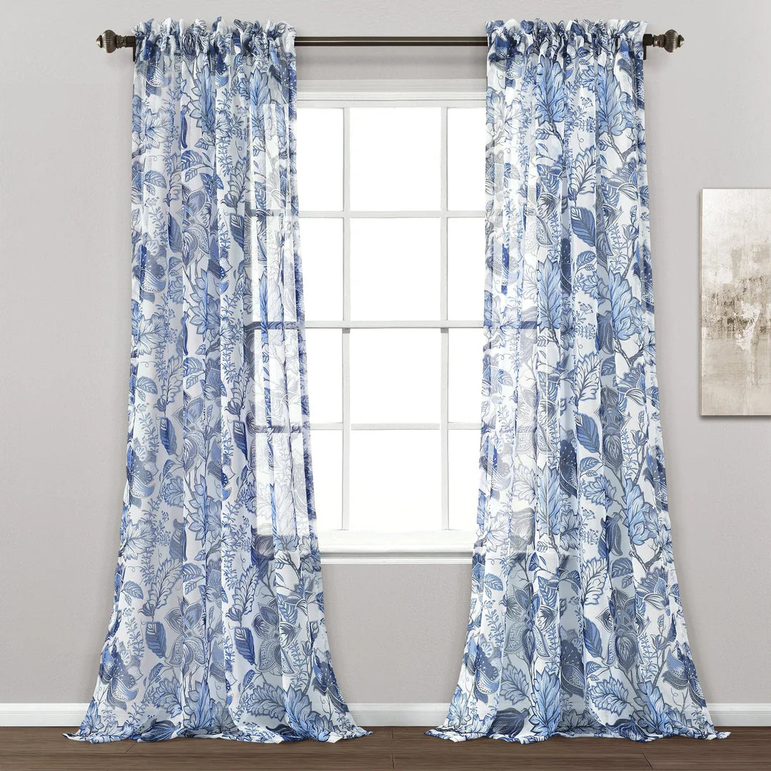 AQEELAHMED | Cynthia Jacobean Sheer Window Curtain Panel Set