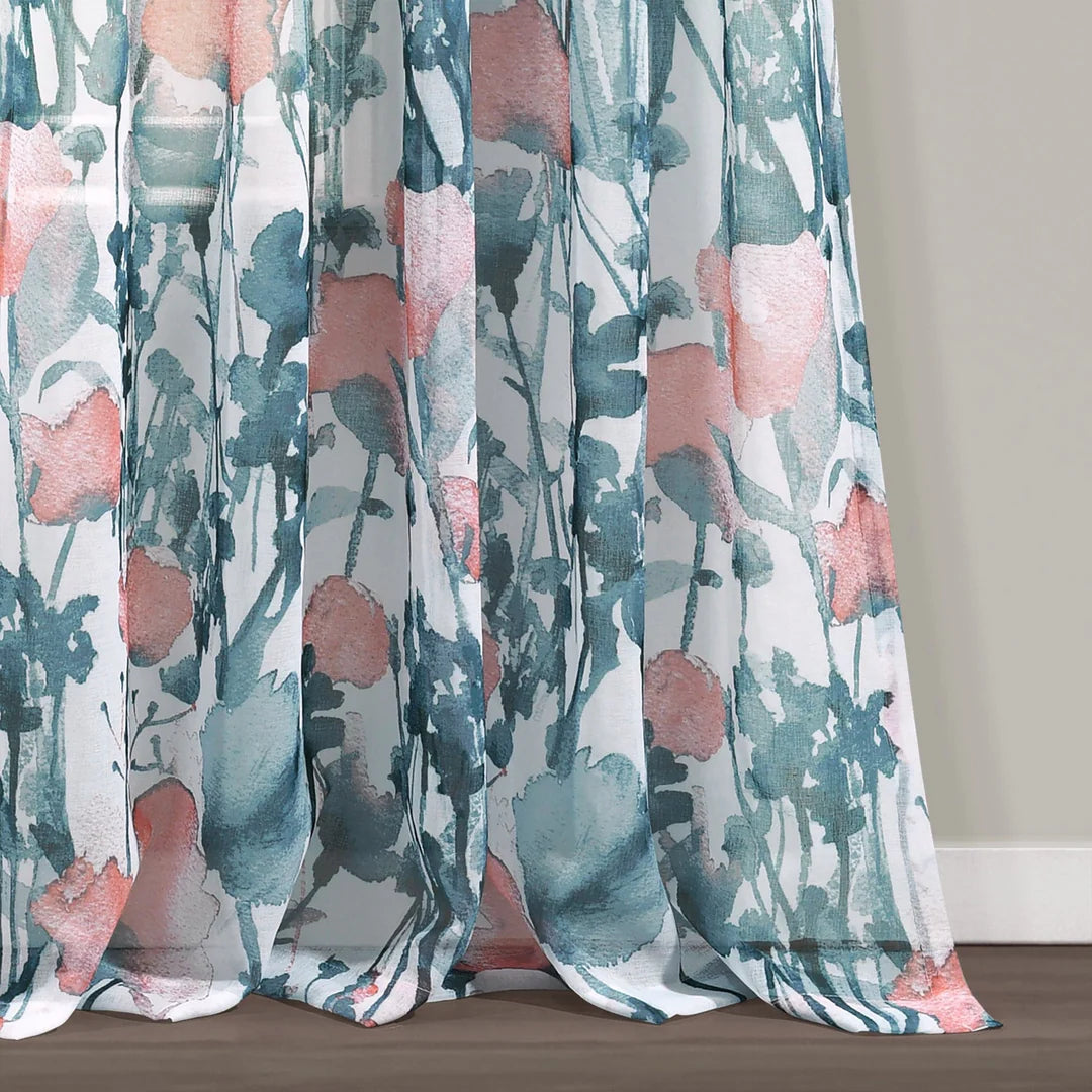AQEELAHMED | Zuri Flora Sheer Window Curtain Panel Set