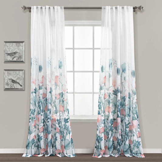 AQEELAHMED | Zuri Flora Sheer Window Curtain Panel Set