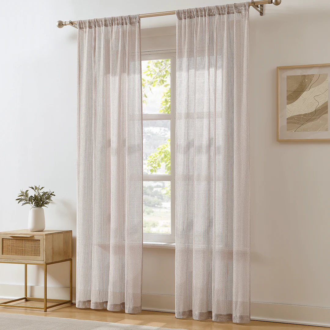 AQEELAHMED | Milla Knitted Textured Sheer Window Curtain Panel Pair