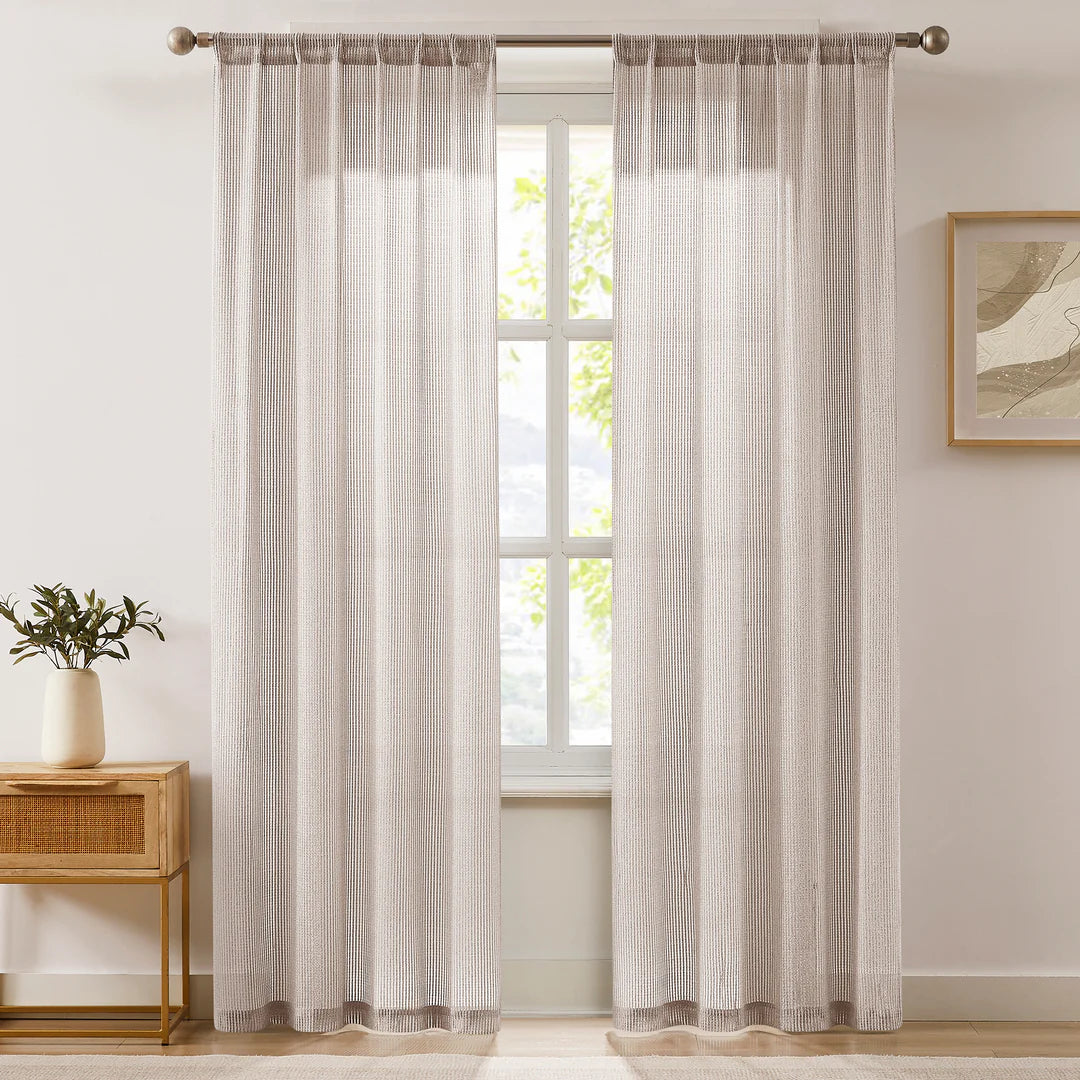 AQEELAHMED | Milla Knitted Textured Sheer Window Curtain Panel Pair
