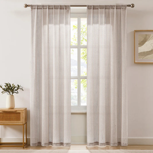 AQEELAHMED | Milla Knitted Textured Sheer Window Curtain Panel Pair