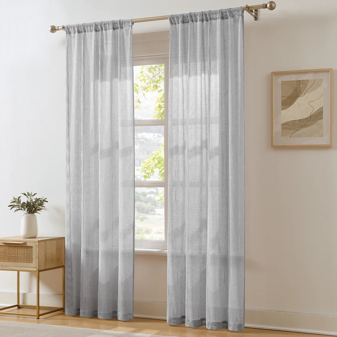 AQEELAHMED | Milla Knitted Textured Sheer Window Curtain Panel Pair