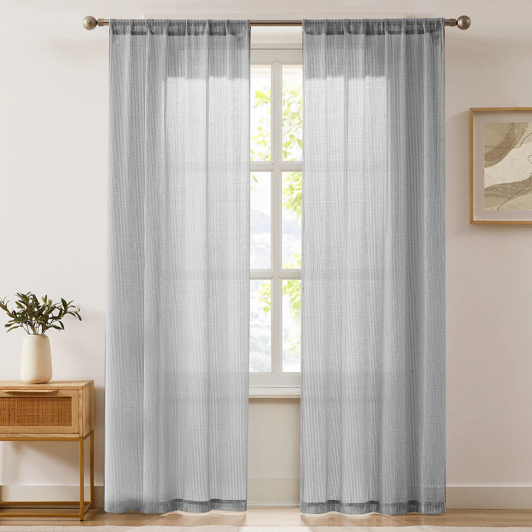 AQEELAHMED | Milla Knitted Textured Sheer Window Curtain Panel Pair
