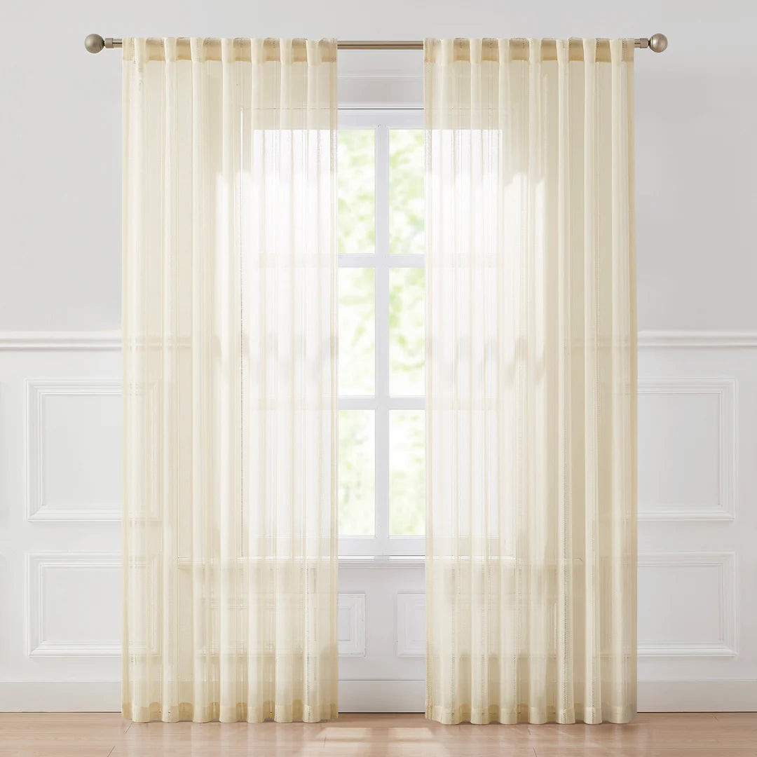AQEELAHMED | Calia Textured Stripe Sheer Window Curtain Panels