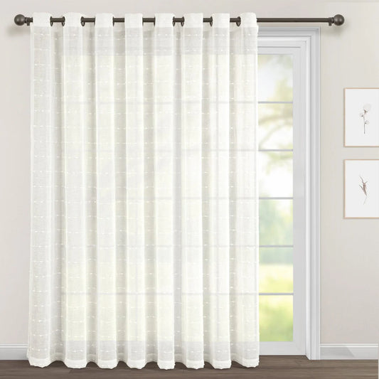 AQEELAHMED | Farmhouse Textured Grommet Sheer Ultra Wide Window Curtain Panel