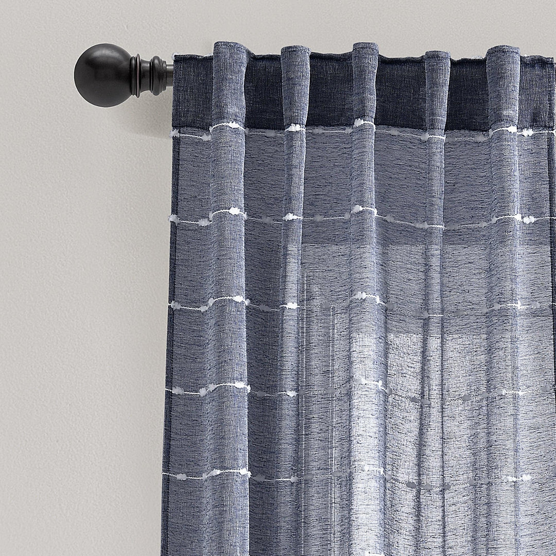 AQEELAHMED | Farmhouse Textured Sheer Back Tab Rod Pocket Window Curtain Panel Set