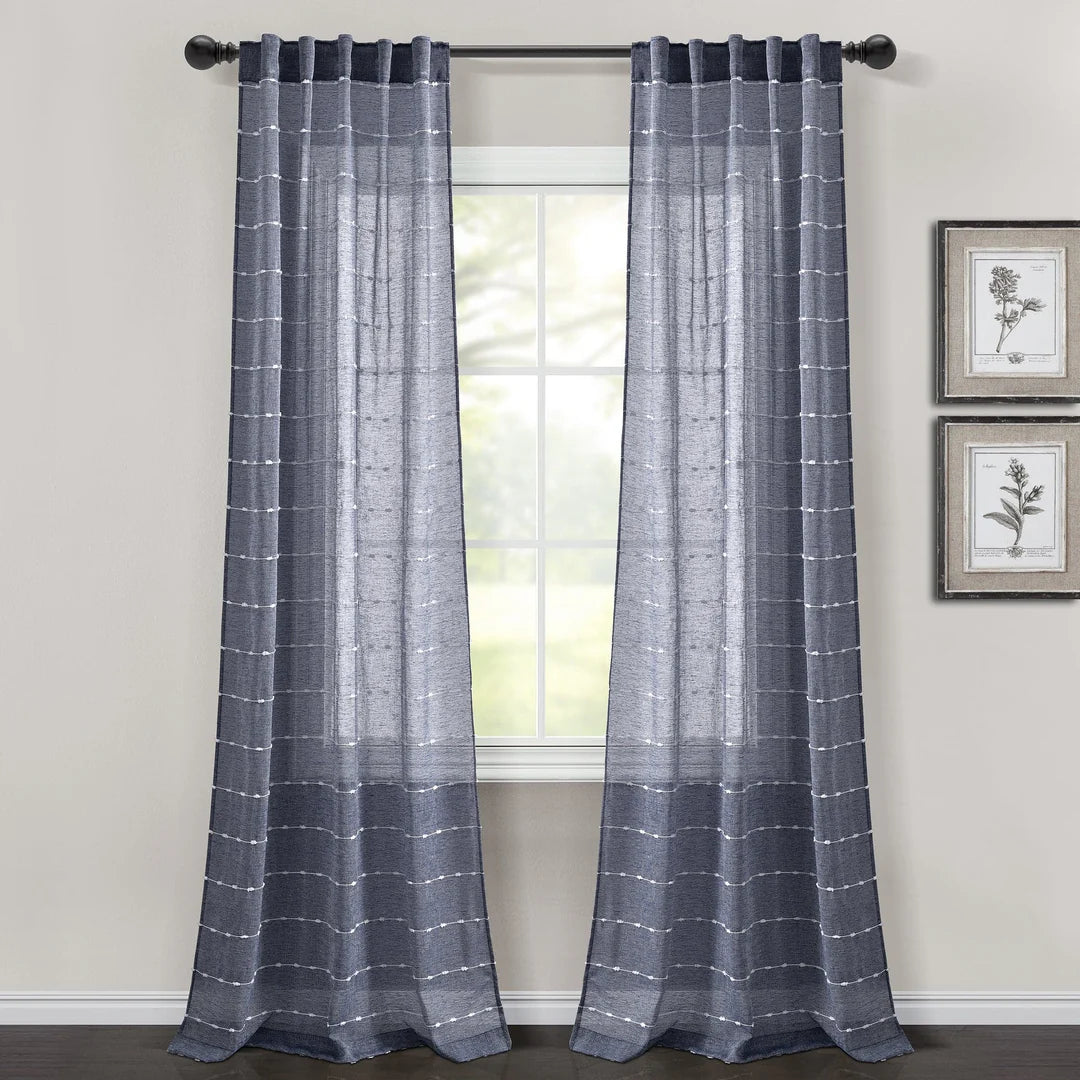 AQEELAHMED | Farmhouse Textured Sheer Back Tab Rod Pocket Window Curtain Panel Set