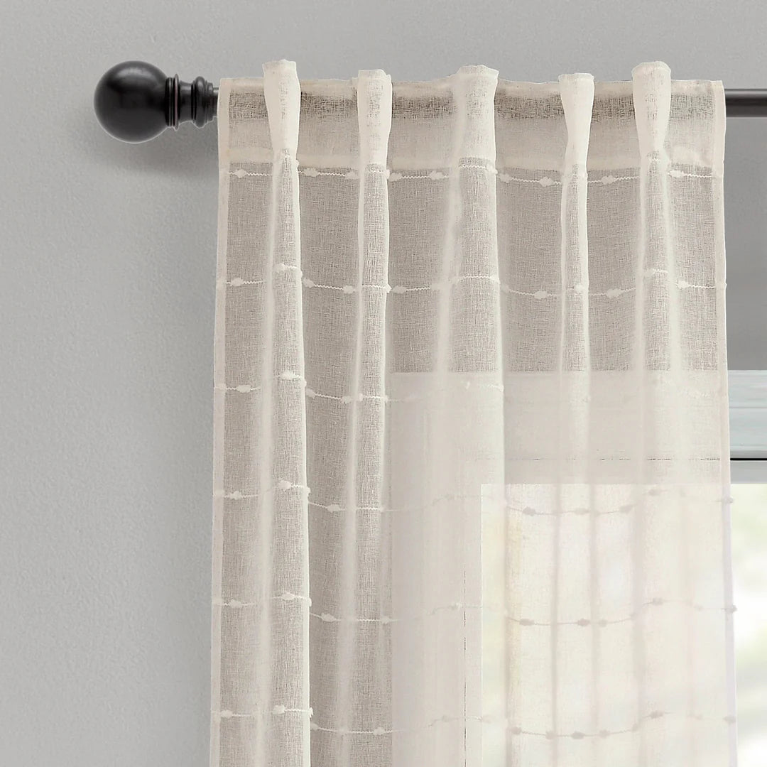 AQEELAHMED | Farmhouse Textured Sheer Back Tab Rod Pocket Window Curtain Panel Set