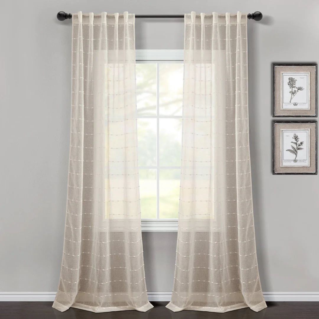 AQEELAHMED | Farmhouse Textured Sheer Back Tab Rod Pocket Window Curtain Panel Set
