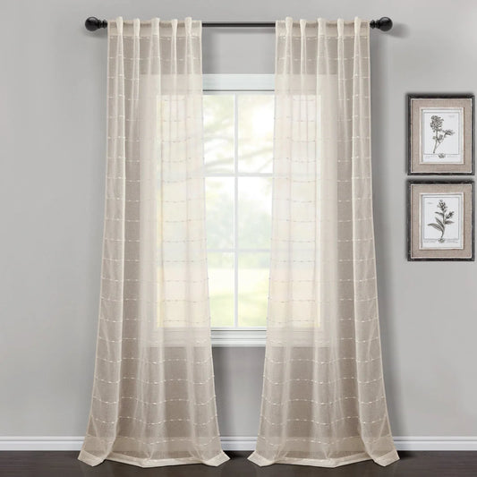 AQEELAHMED | Farmhouse Textured Sheer Back Tab Rod Pocket Window Curtain Panel Set